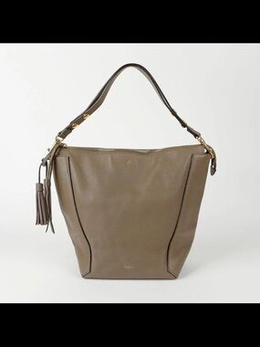 Mulberry Taupe Pebbled Leather Shoulder Hobo with Tassel